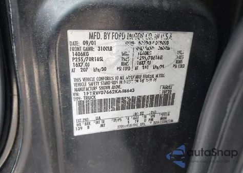 2002 Ford F-150 Lariat/Xlt from USA, damaged, VIN 1FTRW07662KA48643